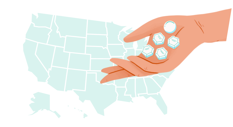 Hand with abortion pills in all 50 states